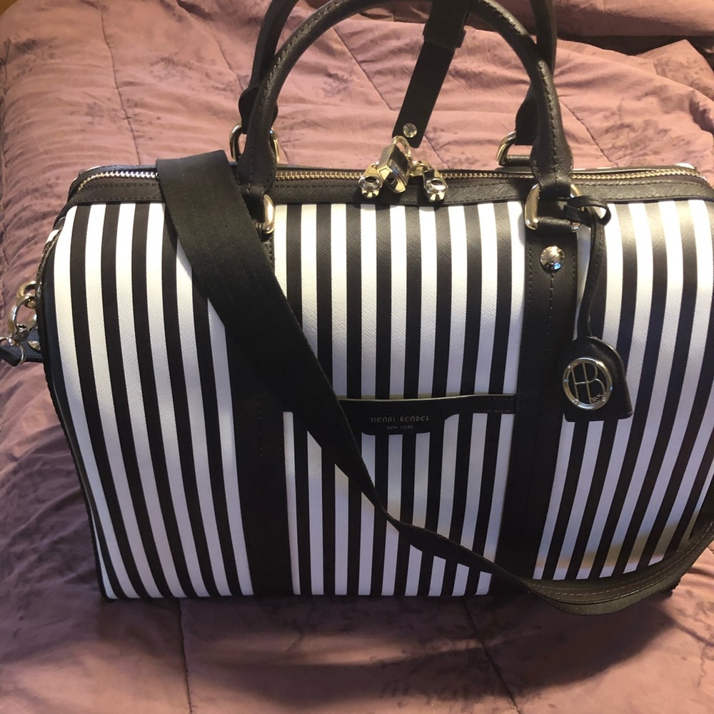 Henri Bendel Centennial stripe weekend duffle